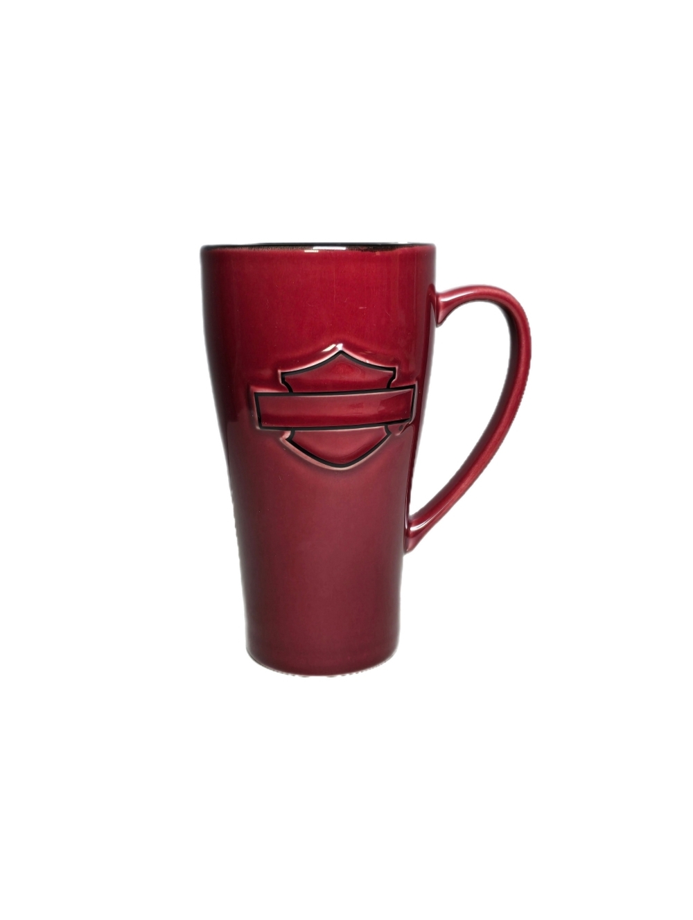 Harley Davidson Blank Logo Badge Burgundy Tall Coffee Mug Cup 6.5” VGUC 2010